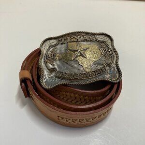ADM Silversmith Col Texas Lone Star State Belt Buckle 40 Leather Belt Hand Made